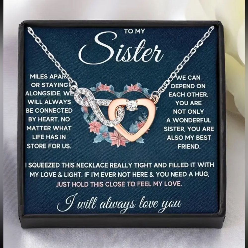 1pc to My Sister Love Heart Necklace, BOX gift set NEW includes poem card